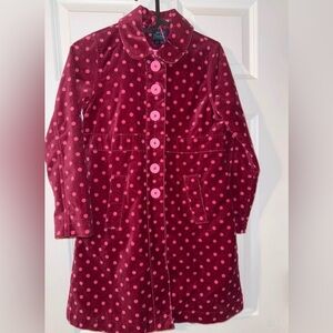 Mini Boden Jacket Burgundy Polkadot Velour Velvet Dress Coat Button Girls 9/10